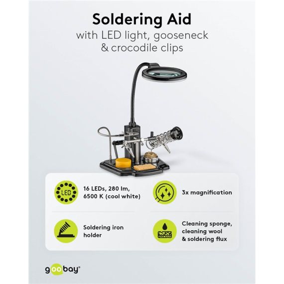 Supporto per saldatura con luce LED e morsetto a coccodrillo a collo d'oca WE45241 Goobay