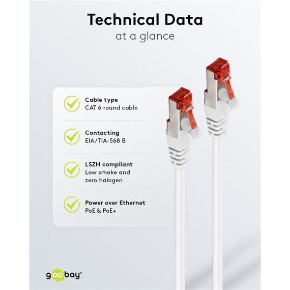 CAT 6 cavo patch, S/FTP (PiMF), bianco, 0,25 m WE93217 Goobay