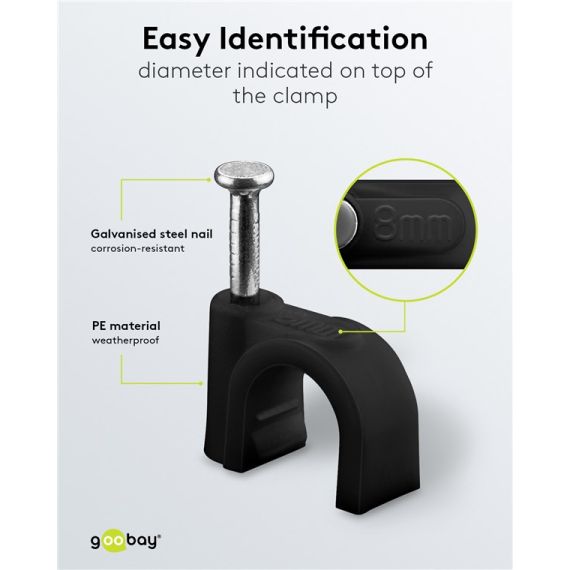 Chiodini fissacavo 8 mm, nero WE64681 Goobay