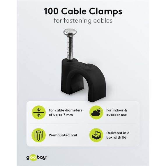 Chiodini fissacavo 7 mm, nero WE64680 Goobay