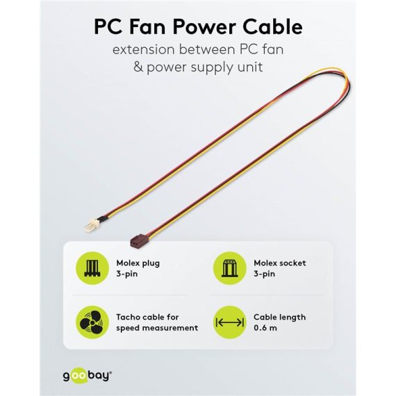 Cavo di alimentazione per ventola PC, estensione da 3 pin a 3 pin WE93876 Goobay