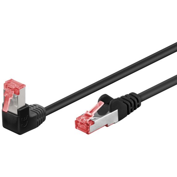 CAT 6 cavo patch 1x 90° angolato S/FTP (PiMF), nero, 0,5 m WE51542 Goobay