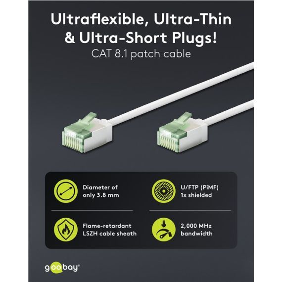 CAT 8.1 cavo patch ultra-flessibile, slim, U/FTP, bianco WE74359 Goobay