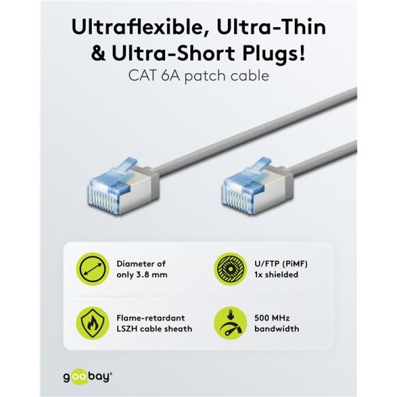 CAT 6A cavo patch ultra-flessibile, slim, U/FTP, grigio WE74307 Goobay