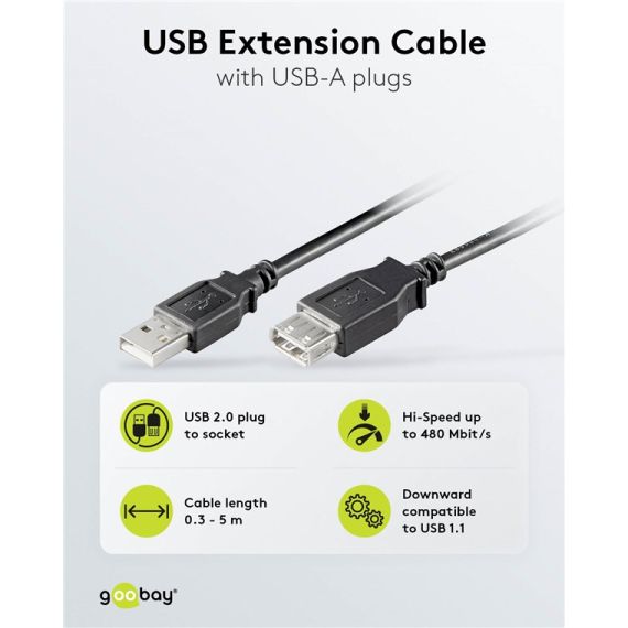 Cavo prolunga USB 2.0 ad alta velocità, nero WE68904 Goobay