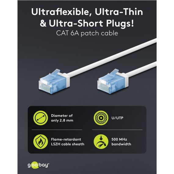 CAT 6A cavo patch ultra-flessibile, slim, U/UTP, bianco WE74288 Goobay