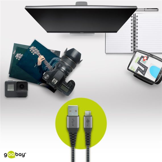 Cavo tessile da Micro-USB a USB-A con spinotti in metallo 1 m WE49282 Goobay
