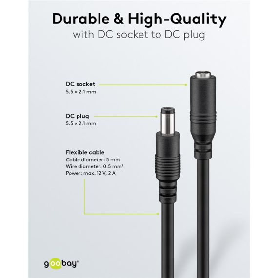 Cavo di prolunga DC, 3 m, nero WE71399 Goobay