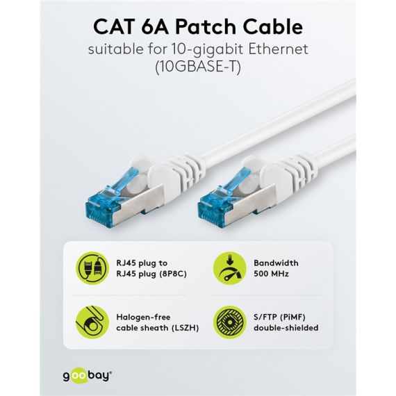 CAT 6A cavo patch, S/FTP (PiMF), bianco, 2 m WE93749 Goobay
