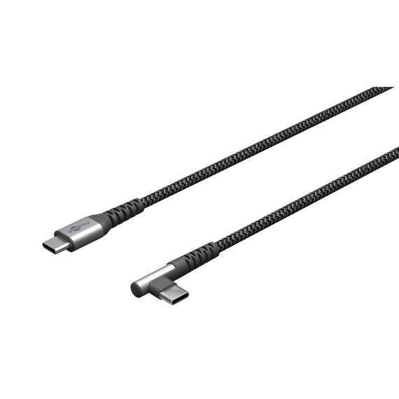Cavo tessile da USB-C a USB-C con spine in metallo (grigio siderale/argento), 90°, 0,5 m WE64658 Goobay