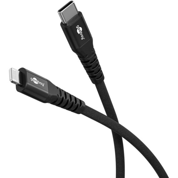 Cavo tessile Lightning a USB-C supermorbido con connettori in metallo, 3 m, nero WE74517 Goobay
