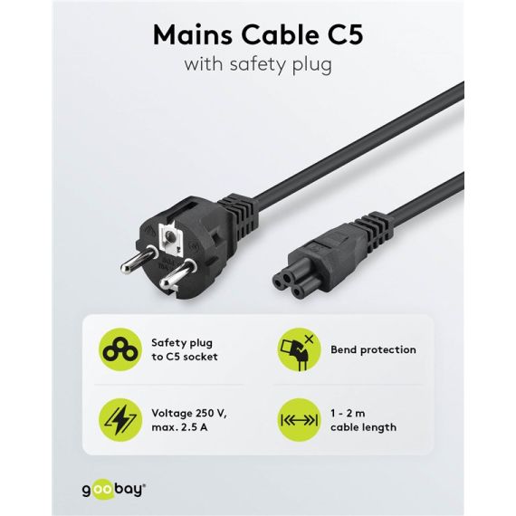 Cavo di rete con spina di terra, 1 m, nero WE57846 Goobay