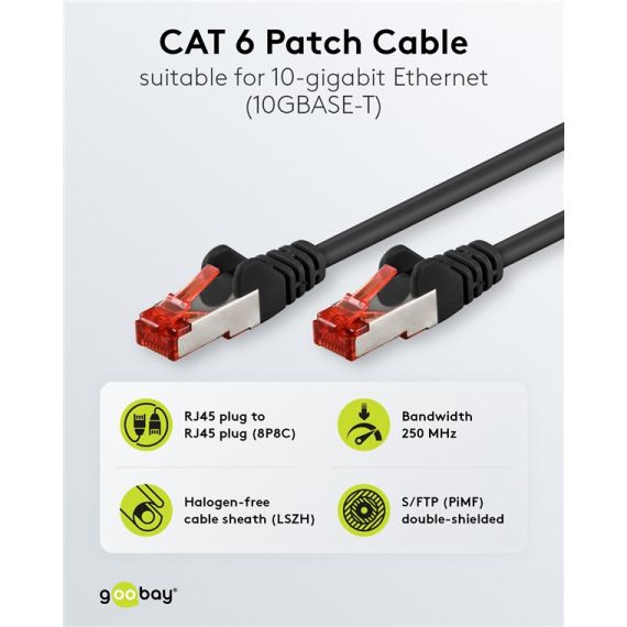CAT 6 cavo patch, S/FTP (PiMF), nero, 5 m WE68700 Goobay