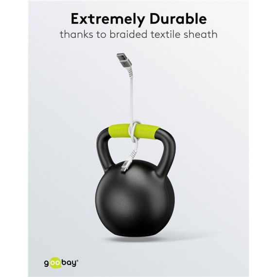 Cavo tessile USB-C a USB-A supermorbido con connettori in metallo, 0,5 m, bianco WE74529 Goobay