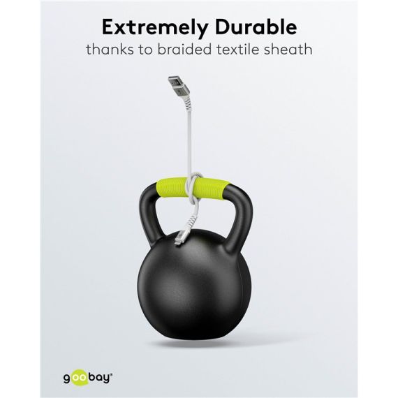 Cavo tessile Lightning a USB-A supermorbido con connettori in metallo, 3 m, bianco WE74513 Goobay