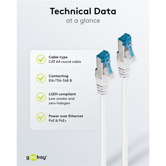 CAT 6A cavo patch, S/FTP (PiMF), 2 m, bianco, kit da 10 WE69309 Goobay