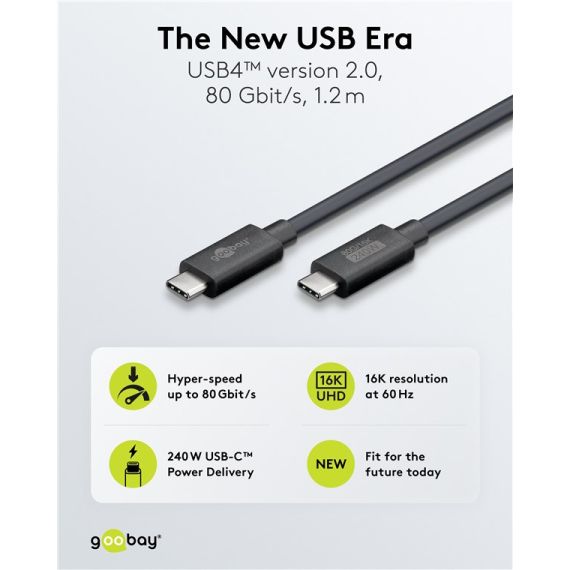 Cavo USB-C certificato, USB4 version 2.0, 240 W, 80 Gbit/s, PD, 1,2 m WE74376 Goobay