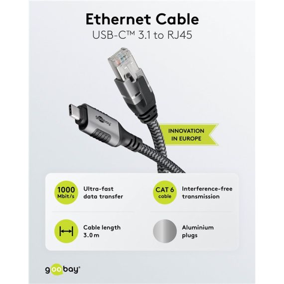 Cavo Ethernet da USB-C 3.1 a RJ45, 3 m WE70699 Goobay