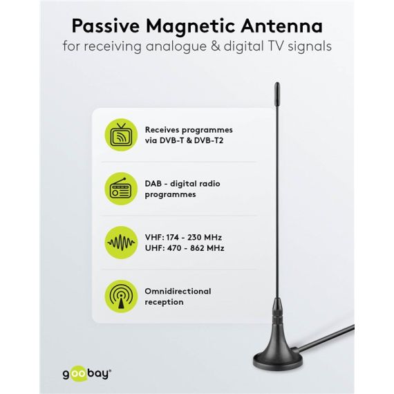 Mini antenna magnetica passiva DVB-T2 (HD) WE67090 Goobay