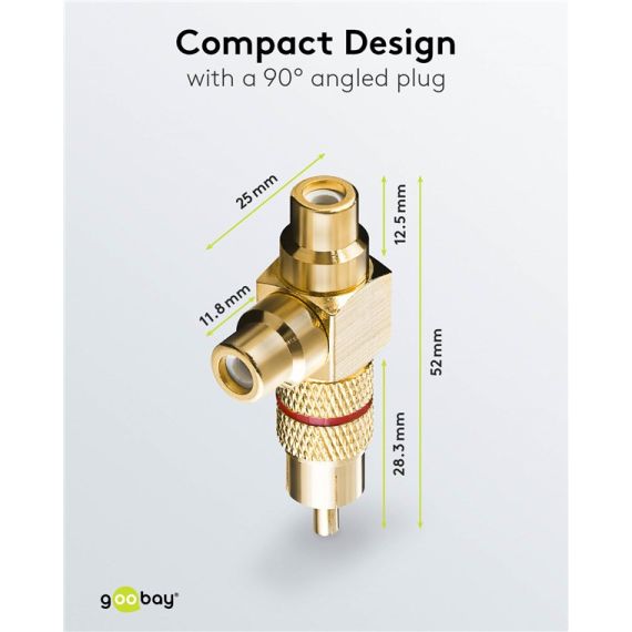 Adattatore RCA a Y, connettore a 2x prese, struttura in oro, rosso WE11388 Goobay
