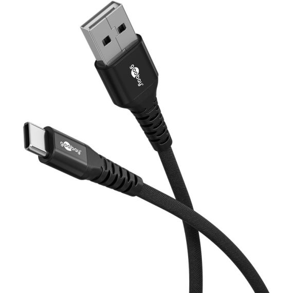 Cavo tessile USB-C a USB-A supermorbido con connettori in metallo, 0,5 m, nero WE74525 Goobay