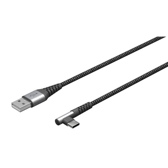 Cavo tessile da USB-C a USB-A con spine in metallo (grigio siderale/argento), 90°, 2 m WE64657 Goobay