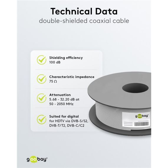 100 dB cavo coassiale SAT, doppia schermatura, CCS WE27528 Goobay
