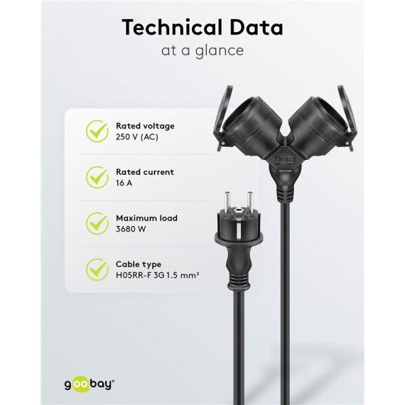 Cavo di prolunga doppio per esterni, m, nero WE65435 Goobay