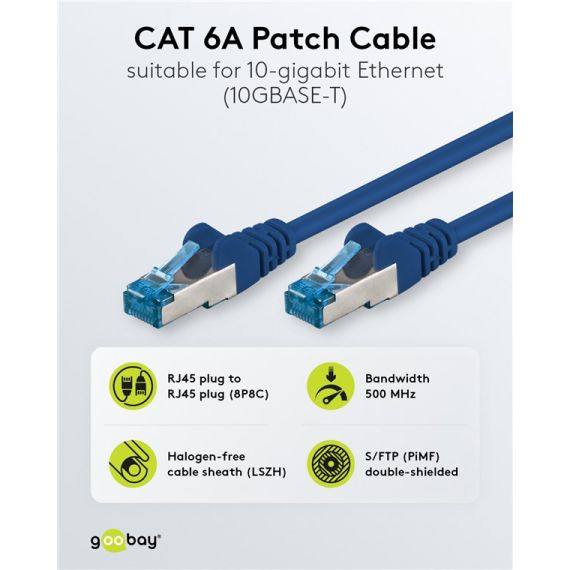 CAT 6A cavo patch, S/FTP (PiMF), 5 m, blu, kit da 5 WE67532 Goobay