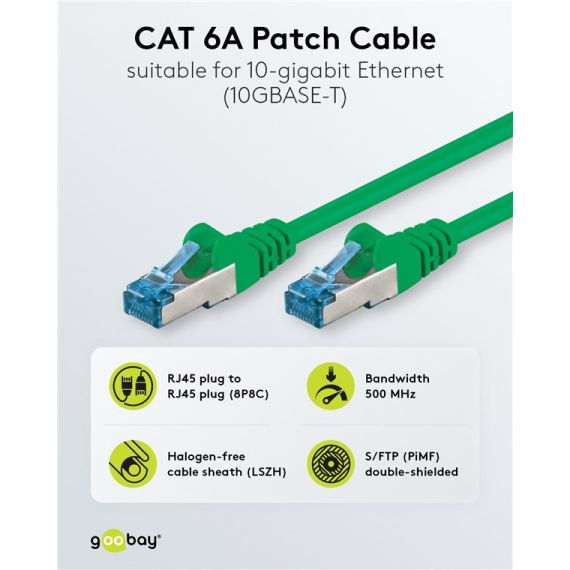 CAT 6A cavo patch, S/FTP (PiMF), 5 m, Verde, kit da 5 WE69372 Goobay