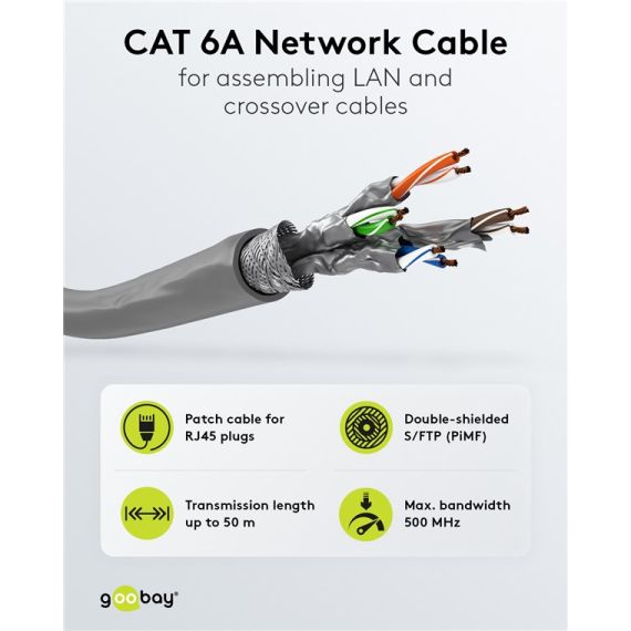 CAT 6A cavo di rete matassa, S/FTP (PiMF), grigio WE96095 Goobay