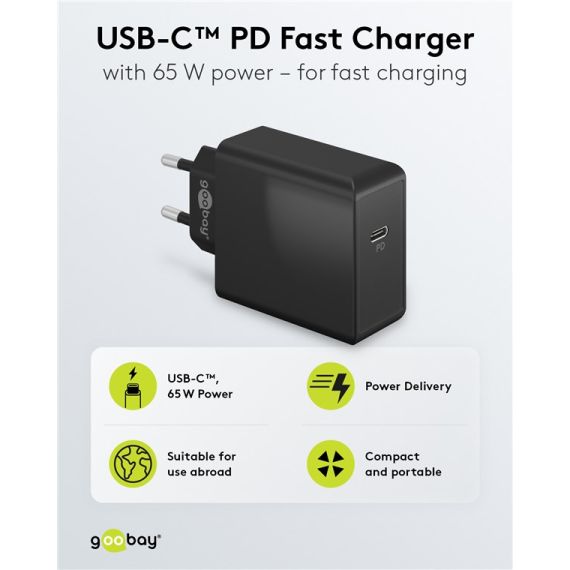 Caricatore rapido USB-C PD (65 W) nero WE61761 Goobay
