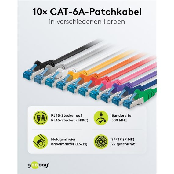 CAT 6A cavo patch, S/FTP (PiMF), 3 m, kit di 10 colori WE69818 Goobay