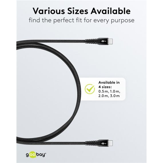 Cavo tessile USB-C supermorbido con connettori in metallo, 0,5 m, nero WE73952 Goobay