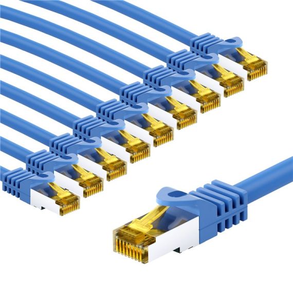 RJ45 cavo patch CAT 6A S/FTP (PiMF), 500 MHz, con cavo grezzo CAT 7, 3 m, blu, kit di 10 WE69398 Goobay