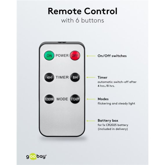 Set di 5 candele a LED in vera cera, bianco, incl. telecomando e 10x AA (LR6) WE75268 Goobay