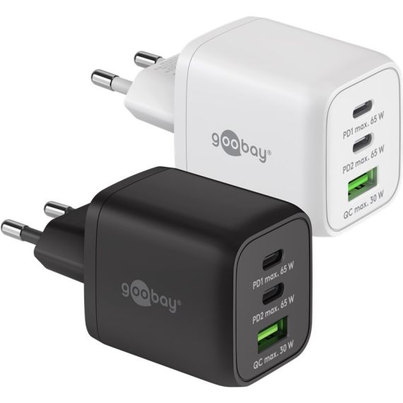 Caricatore rapido multiporta USB-C PD GaN Nano (65 W) bianco WE64754 Goobay