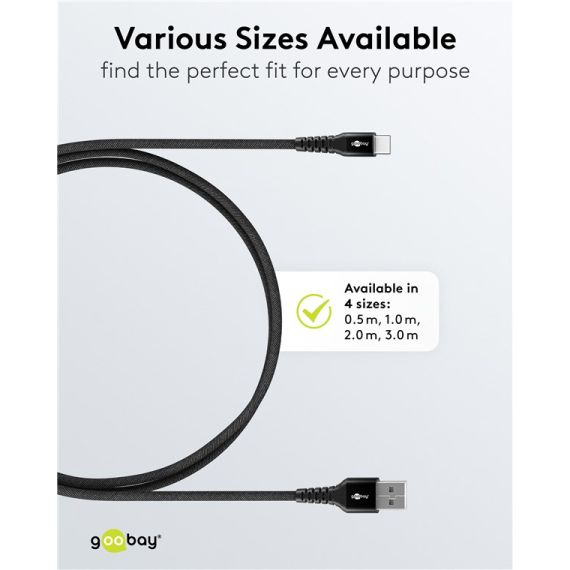 Cavo tessile USB-C a USB-A supermorbido con connettori in metallo, 1 m, nero WE74526 Goobay