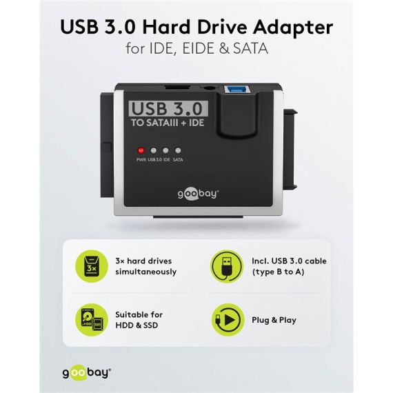 USB 3.0 adattatore per dischi rigidi IDE e SATA WE72013 Goobay