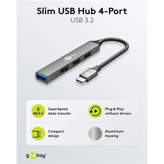 Hub USB Slim a 4 porte, da USB-C a USB-A, USB 3.2 WE74457 Goobay