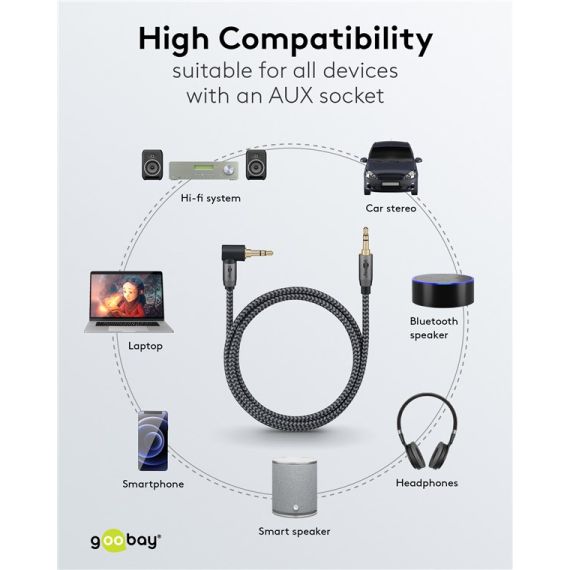 Cavo di collegamento audio AUX, 3,5 mm stereo, 90°, 1 m WE65278 Goobay