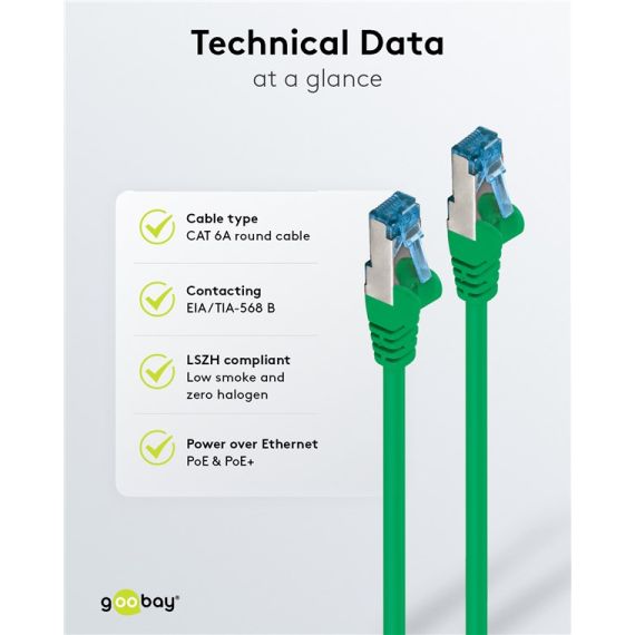 CAT 6A cavo patch, S/FTP (PiMF), Verde, 5 m WE93816 Goobay