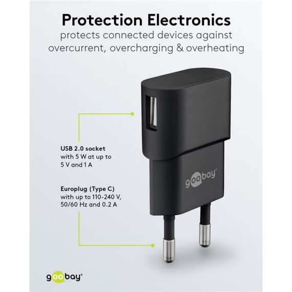 Caricatore USB-A (5 W) nero WE44947 Goobay