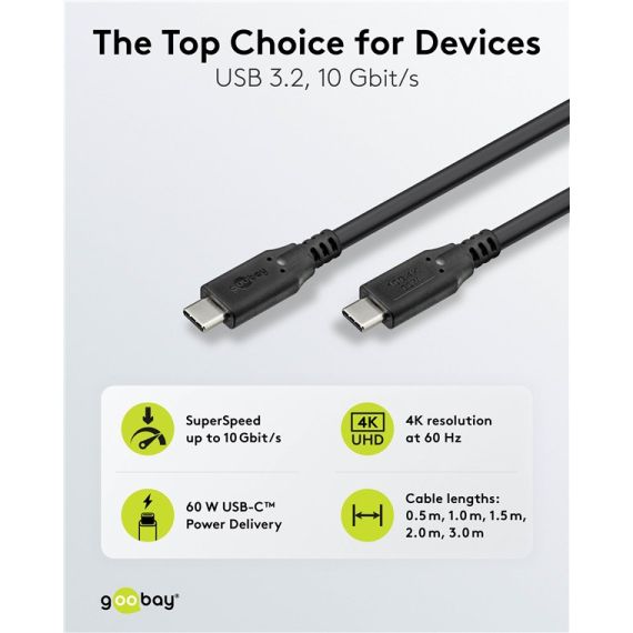 Cavo USB-C, USB 3.2, 60 W, 10 Gbit/s, Power Delivery, 1,5 m WE74206 Goobay