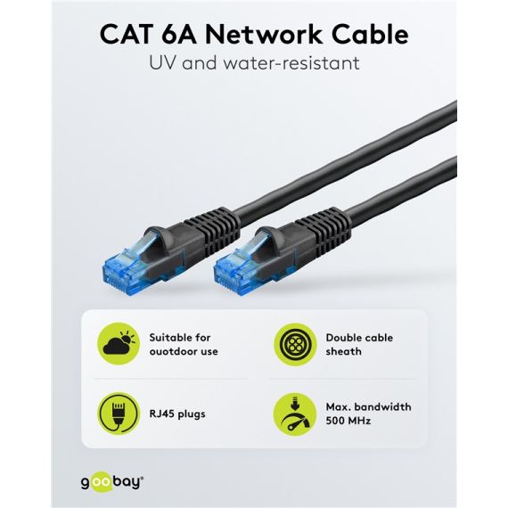 CAT 6A/6A cavo patch per uso esterno, U/UTP, nero WE55437 Goobay