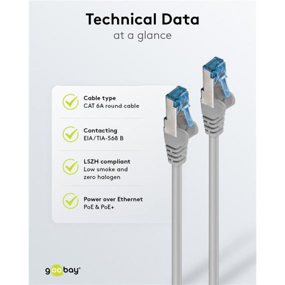 CAT 6A cavo patch, S/FTP (PiMF), 5 m, grigio, kit da 10 WE67528 Goobay