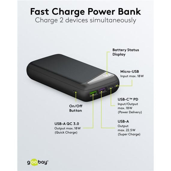 Power bank a ricarica rapida 20.000 mAh con Power Delivery WE53939 Goobay