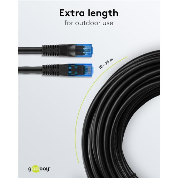 CAT 6A/6A cavo patch per uso esterno, U/UTP, nero WE55437 Goobay