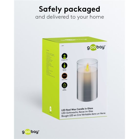 Candela LED in vera cera in vetro, 7,5 x 12,5 cm, grigio-trasparente WE60371 Goobay