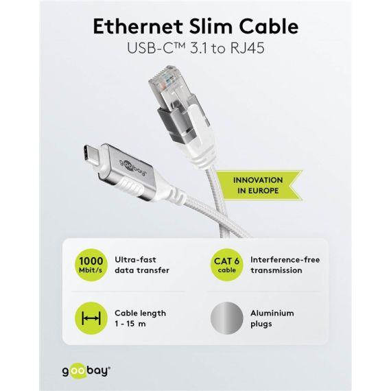 Cavo Ethernet da USB-C 3.1 a RJ45, Slim, 15 m WE74392 Goobay